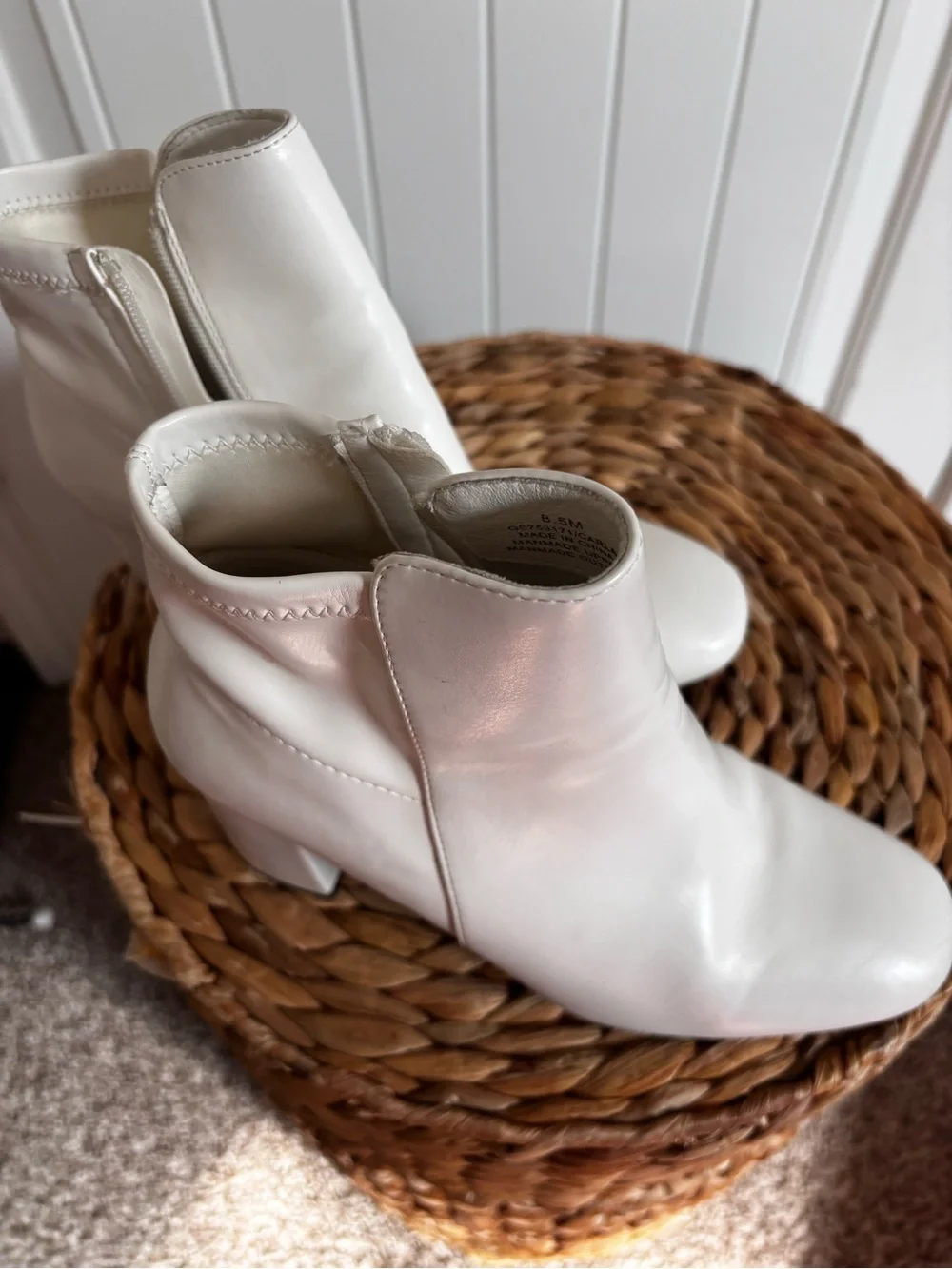 Women's White Block Heel Ankle Boots